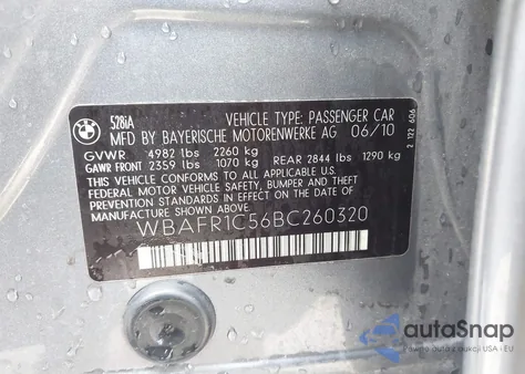 2011 BMW 528I z USA, uszkodzony, nr VIN WBAFR1C56BC260320